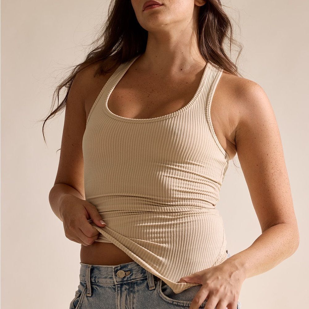 Mono B Ribbed Tank Top Cream Ribbed medium